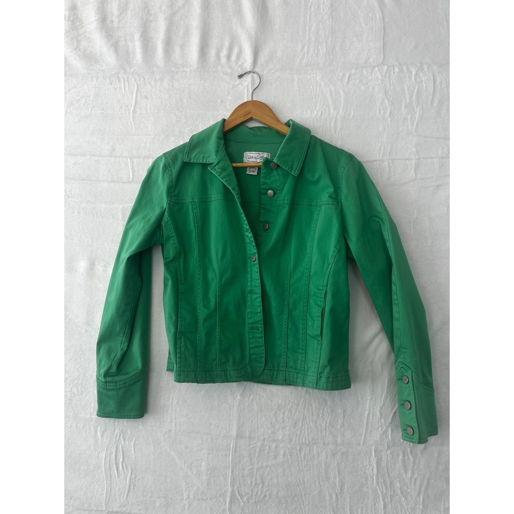 Live A Little Kelly Green Denim Jean Jacket Button Front Women's‎ Size M